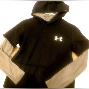 Under Armour Cold Gear Pullover Hoodie Sweatshirt Black Long Grey Sleeves